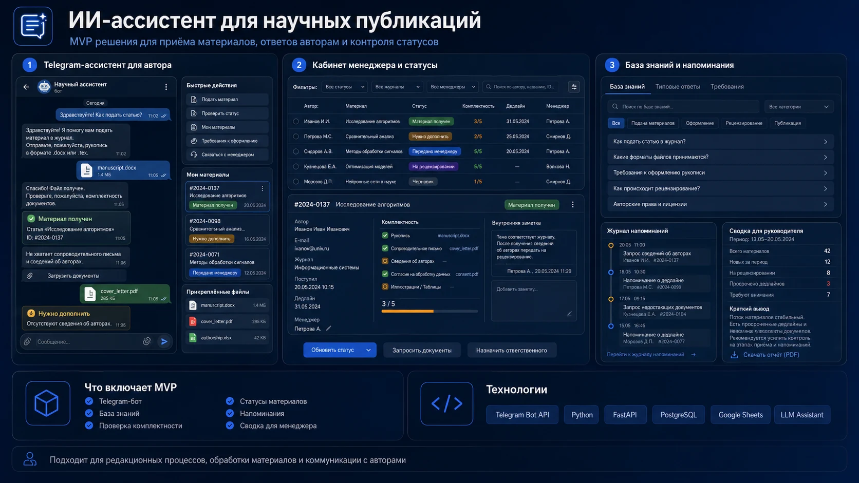 Концепция интерфейса ассистента для приёма материалов, контроля комплектности и статусов